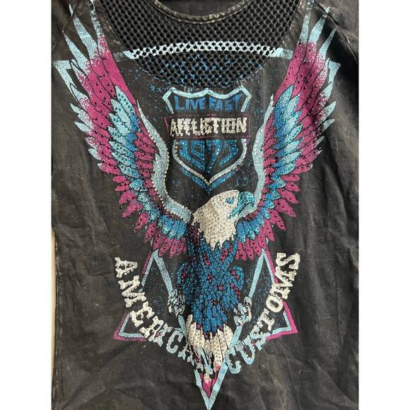 Affliction 1973 American Customs Women's Scoop Neck T-Shirt Black Lava X-Small - Picture 4 of 9